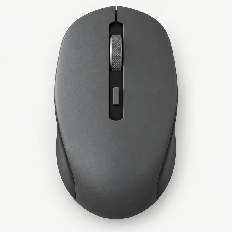 Grey wireless mouse on a light studio background