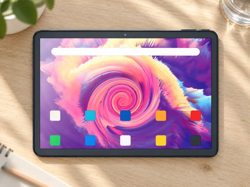 Ilustrasi: 11.5 inch dark grey tablet on a desk