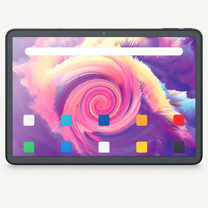 11.5 inch dark grey tablet on a light studio background
