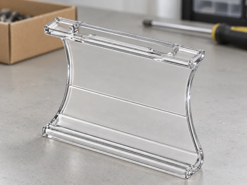 Illustratie: Transparent polycarbonate adapter board for electronic shelf label accessories on a counter