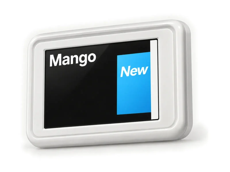 White 2.4 inch full-colour electronic shelf label on a light studio background