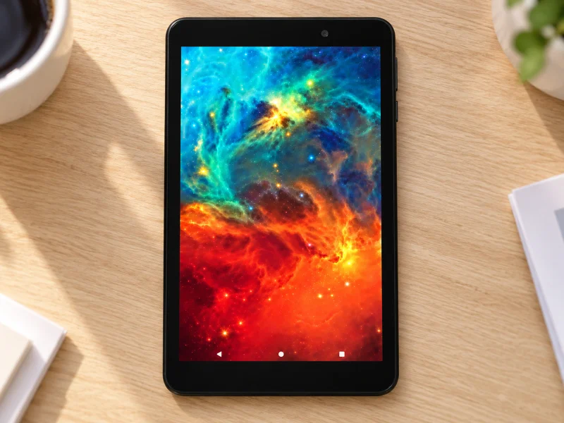 插图:7 inch black tablet on a desk