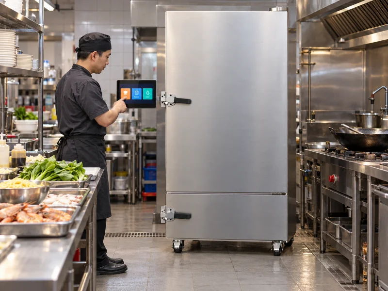 Ilustrasi: Large enclosed cooking robot on a desk in Singapore