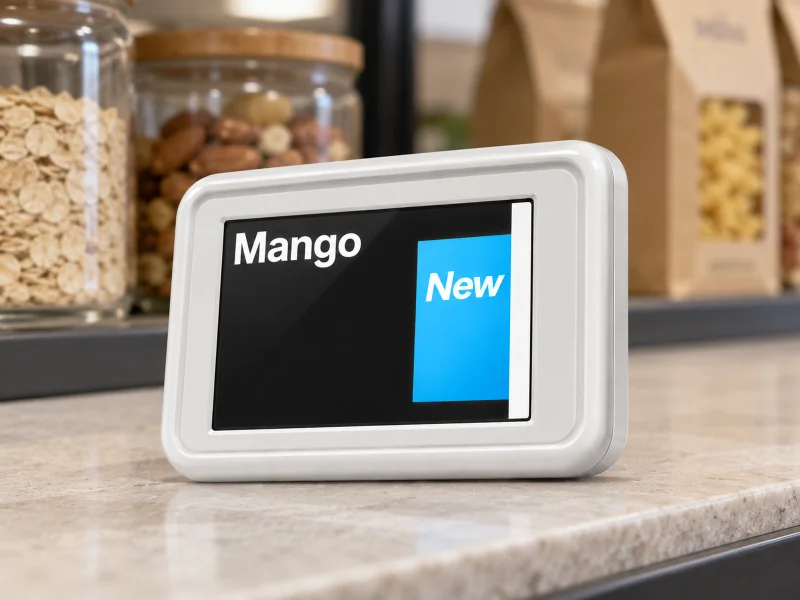 插图:White 2.4 inch full-colour electronic shelf label on a shelf