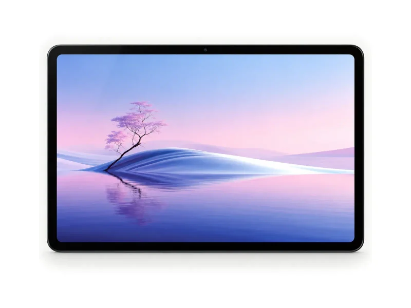 12.6 inch black tablet on a light studio background