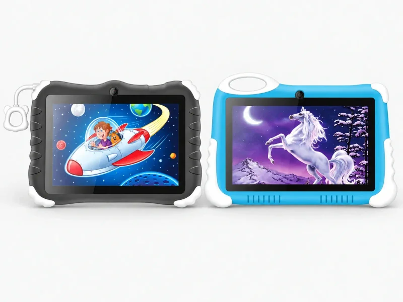 7inch dark protective children tablet in all documented colour options side by side