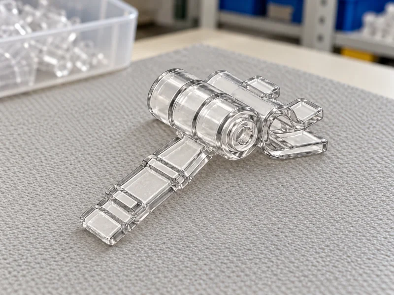 Ilustrasi: Clear adjustable T-hook hanger clip on a workbench