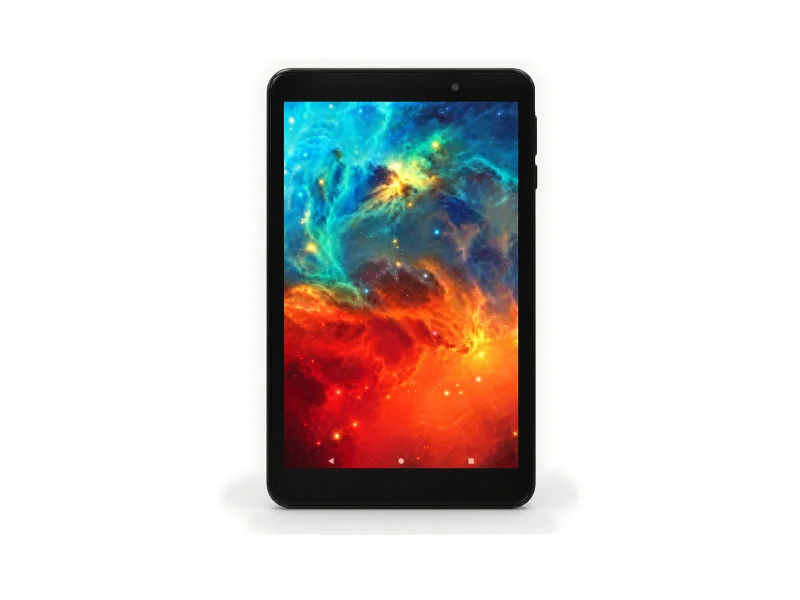 7 inch black tablet on a light studio background