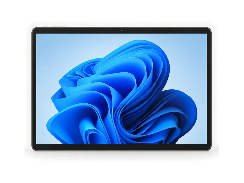 grey 14inch computer tablet on a light studio background