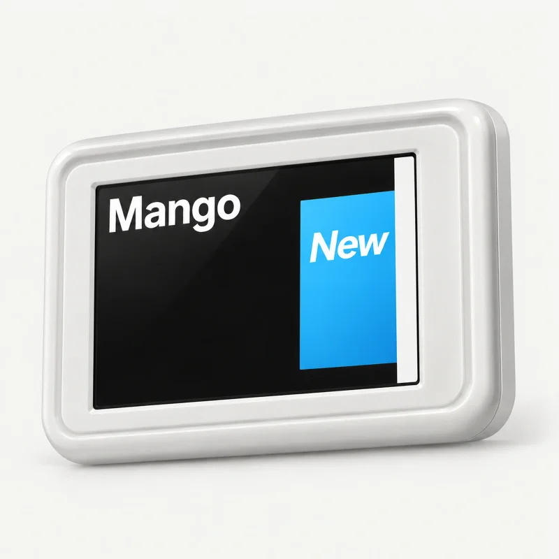 White 2.4 inch full-colour electronic shelf label on a light studio background