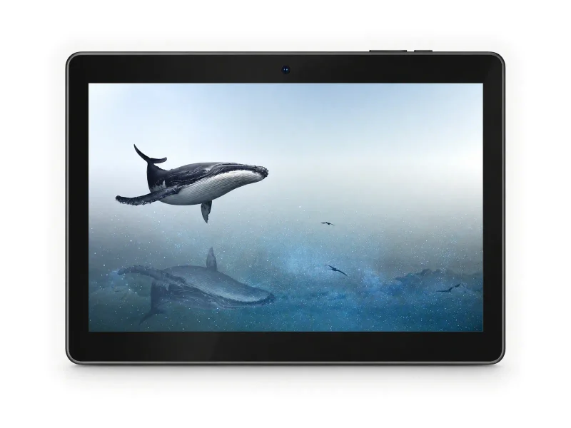 black landscape tablet on a light studio background