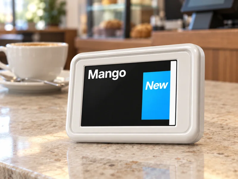 插图:White 2.4 inch full-colour electronic shelf label on a counter