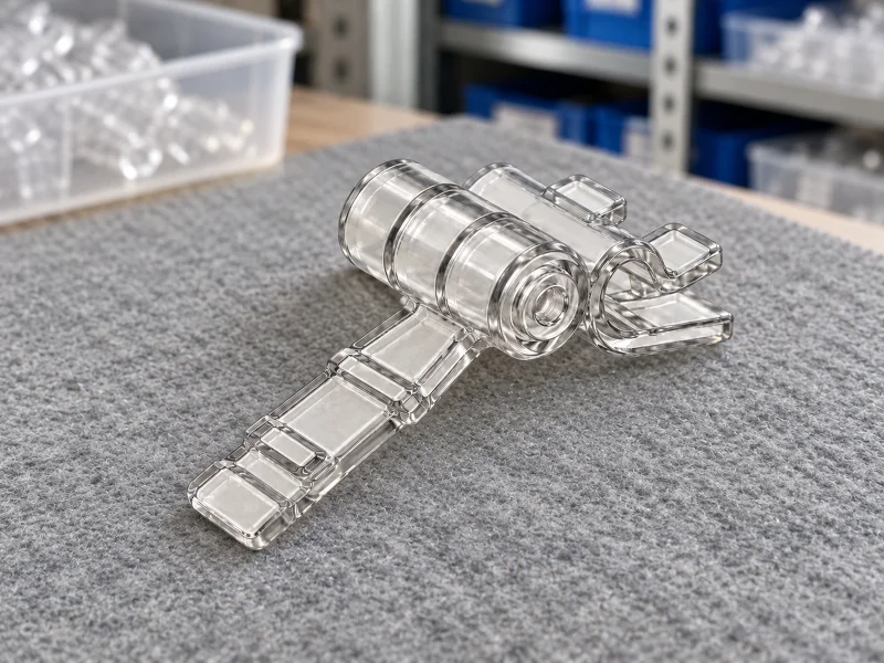Ilustrasi: Clear adjustable T-hook hanger clip on a workbench