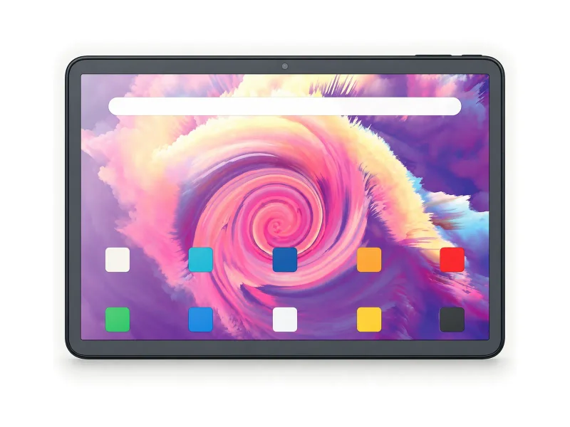 11.5 inch dark grey tablet on a light studio background