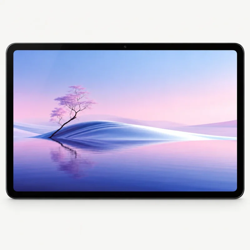 12.6 inch black tablet on a light studio background