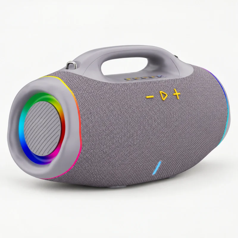 Lavender gray portable carryhandle speaker on a light studio background